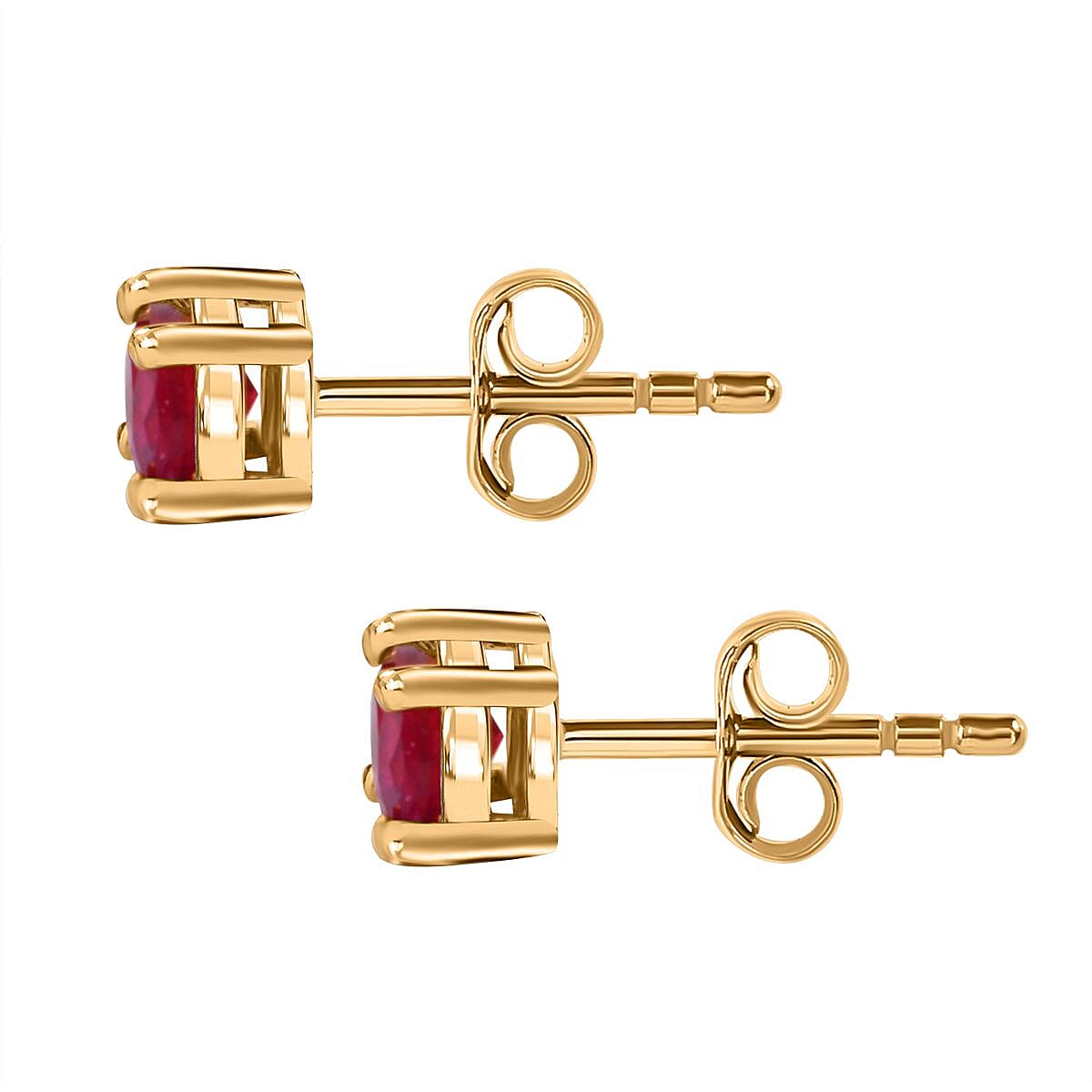 African Ruby Stud Earrings With Push Back in 18K Vermeil Yellow Gold Plated Sterling Silver 1.14 Ct.