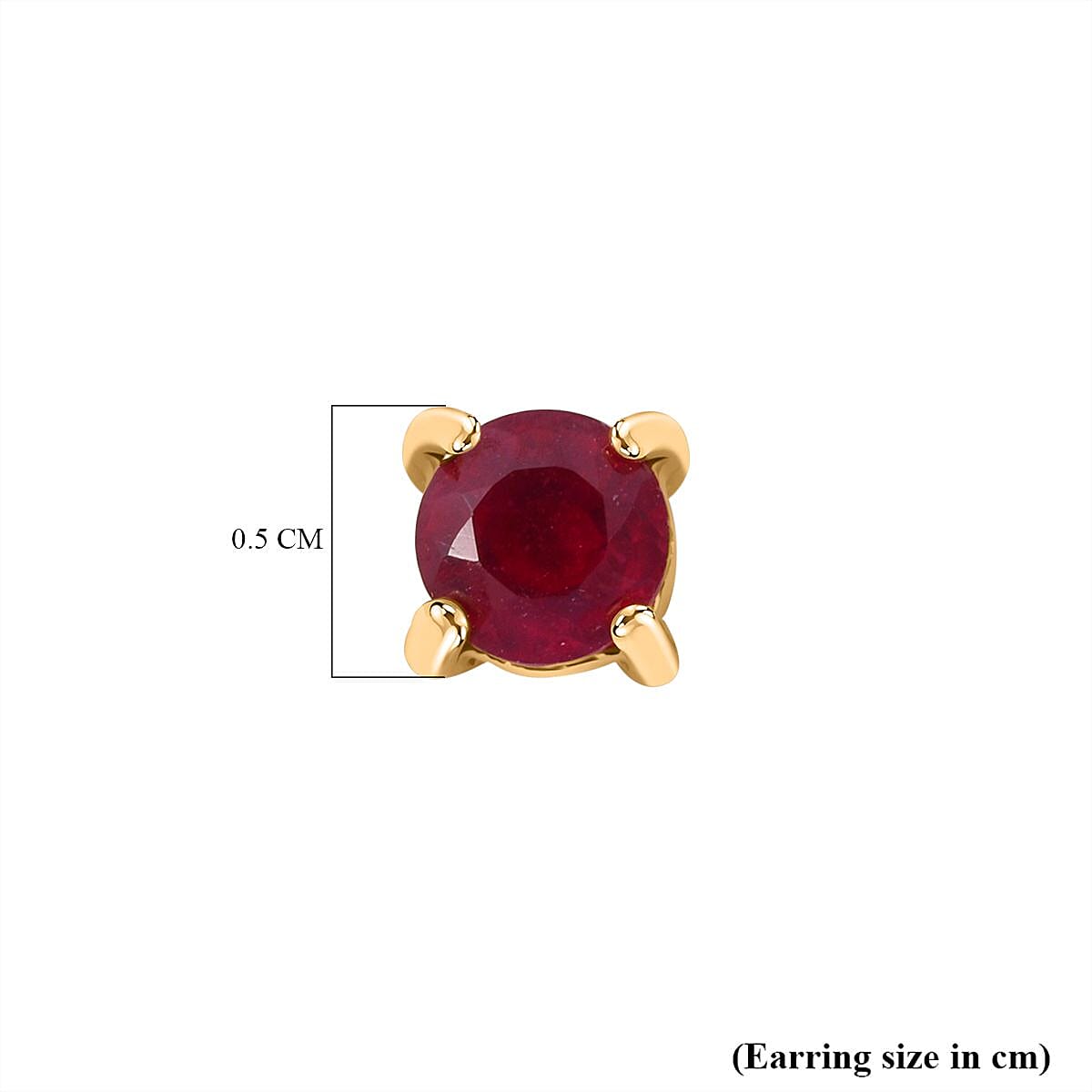 African Ruby Stud Earrings With Push Back in 18K Vermeil Yellow Gold Plated Sterling Silver 1.14 Ct.