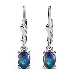 1.72 Ct AAA Australian Boulder Opal Earrings in Platinum Plated Sterling Silver