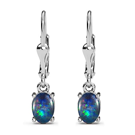 Boulder Opal Triplet Earrings in Platinum Plated Sterling Silver