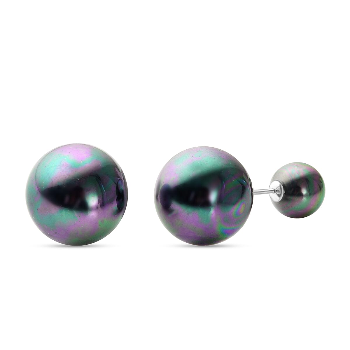 Peacock Shell Pearl Front and Back Stud Earrings (with Push Back) in Sterling Silver
