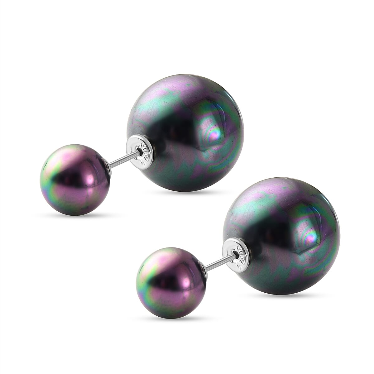 Peacock Shell Pearl Front and Back Stud Earrings (with Push Back) in Sterling Silver