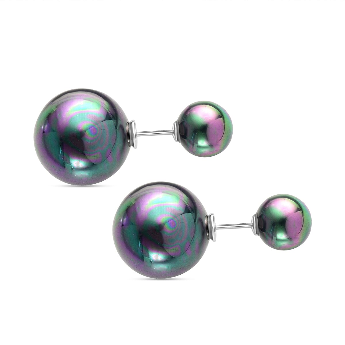 Peacock Shell Pearl Front and Back Stud Earrings (with Push Back) in Sterling Silver