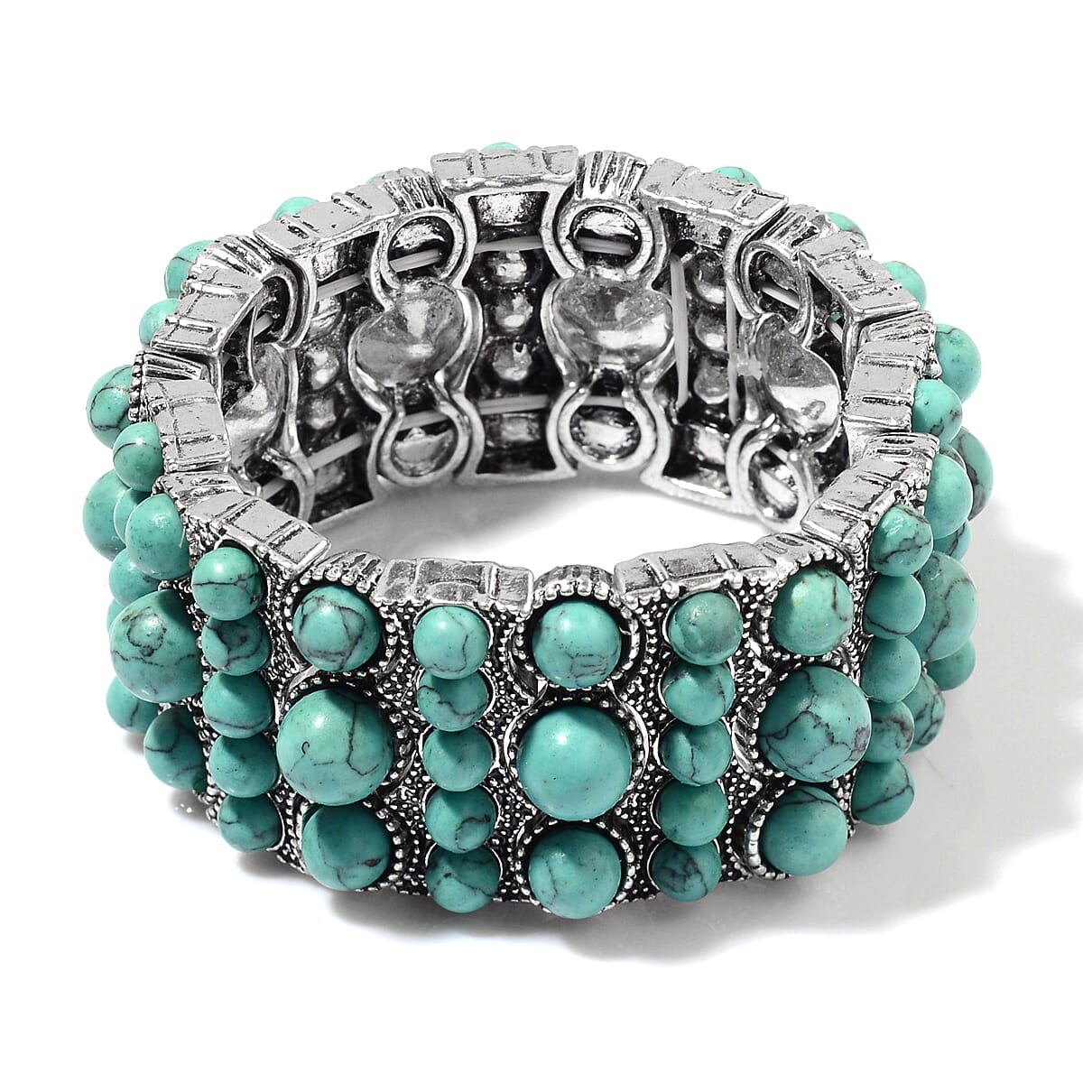 Blue Howlite Stretchable Bracelet (Size - 7-7.5) in Silver Tone 20.00 Ct.