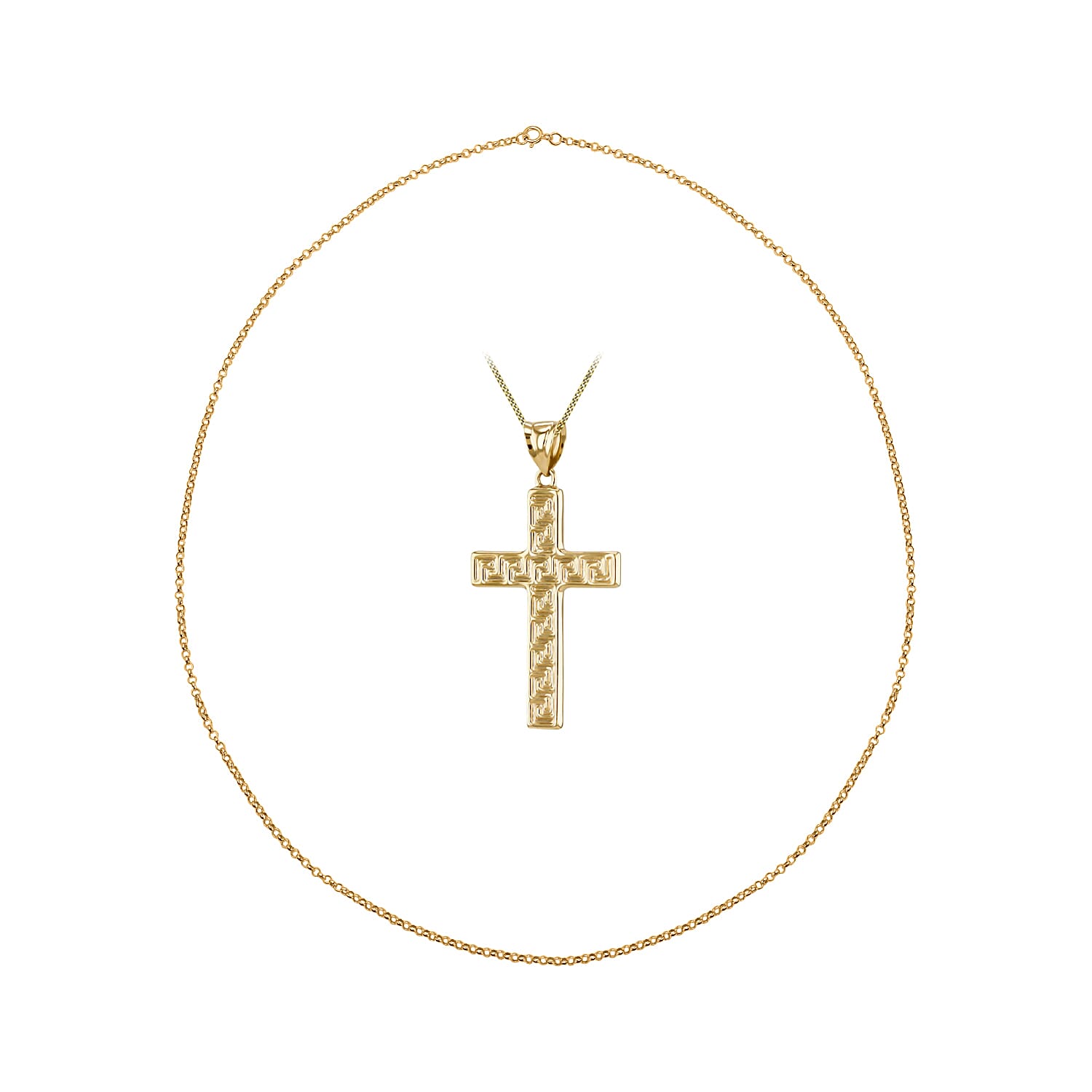 Italian Closeout - 9K Gold Greek Key Cross Belcher Necklace (18 inch) Gold Wt. 2.10 Grams