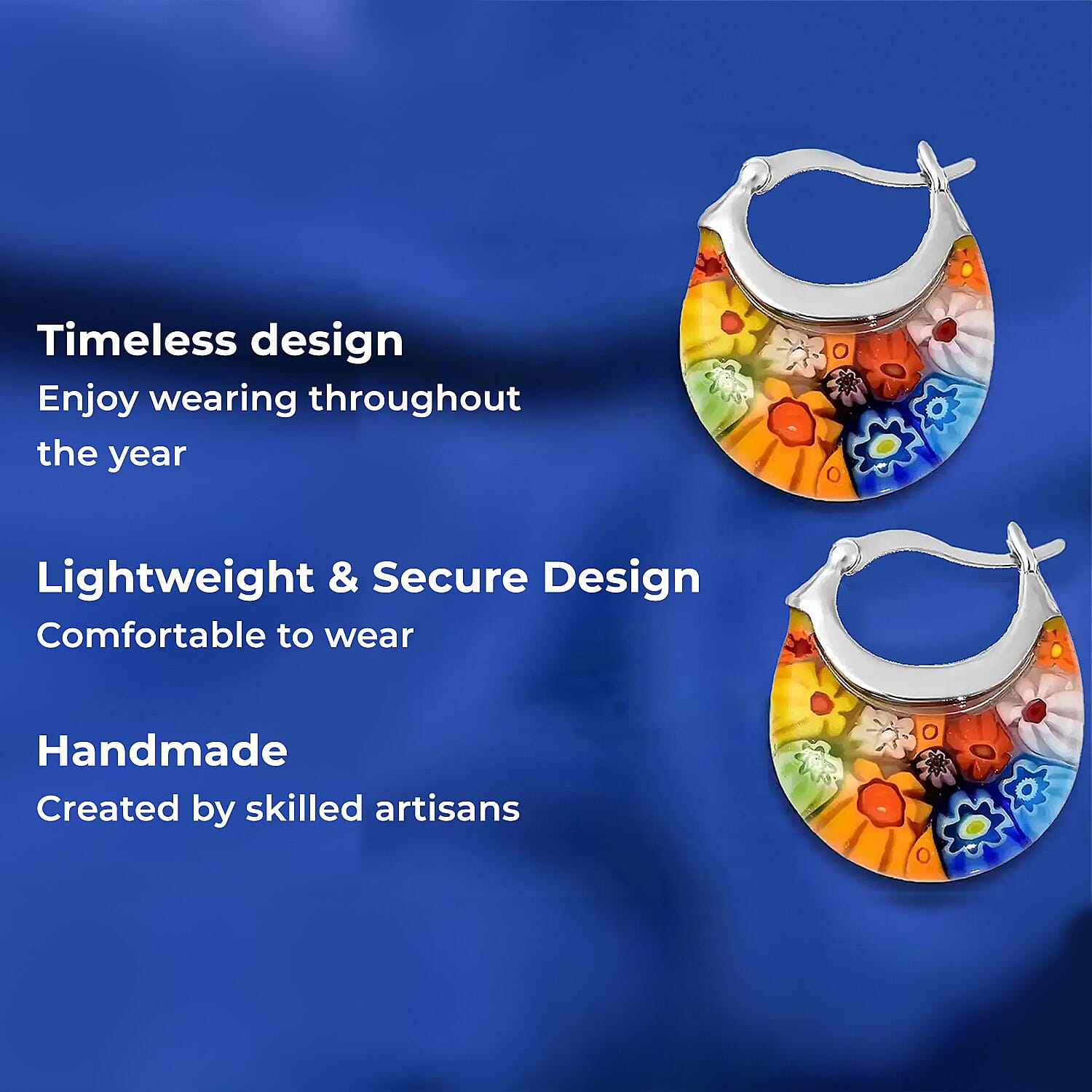 Multi Colour Murano Style Basket Earrings & Butterfly Earrings in Stainless Steel