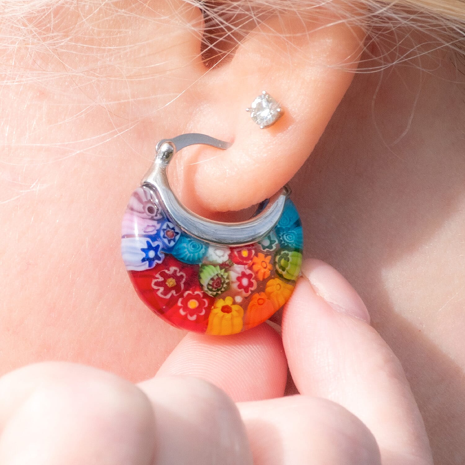 Multi Colour Murano Style Basket Earrings & Pendant in Stainless Steel