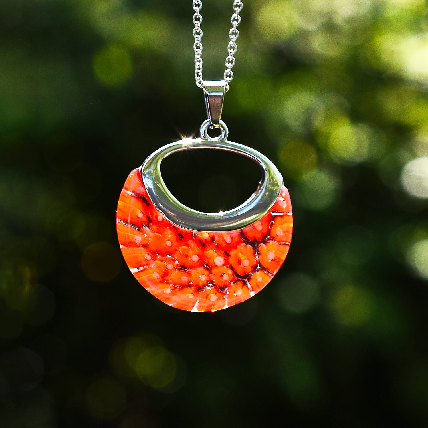 Red Colour Murano Style Basket Earrings & Pendant in Stainless Steel