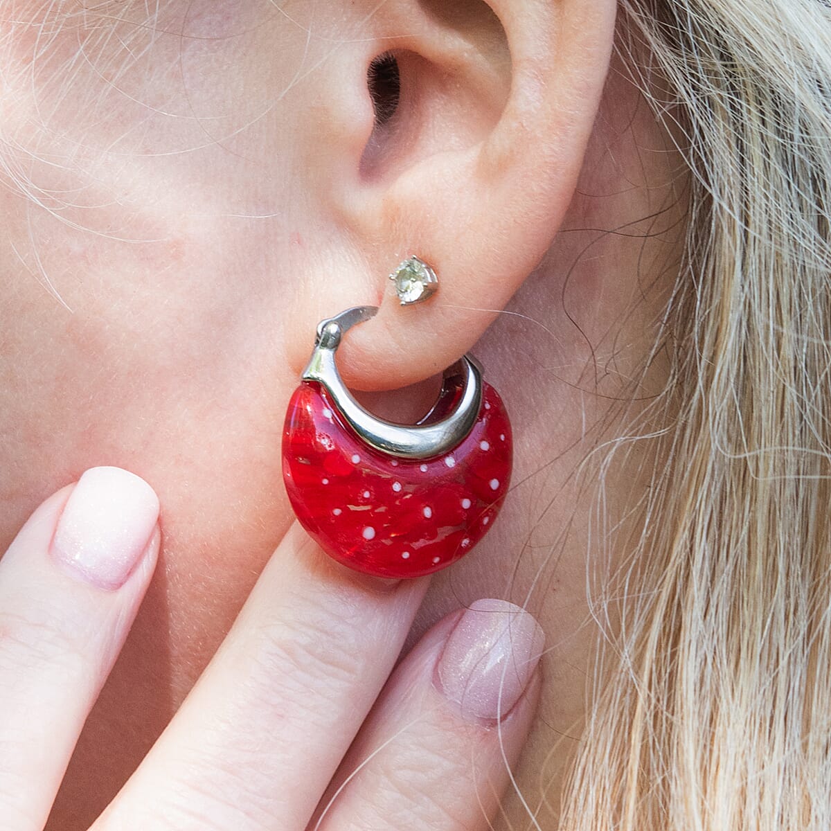 Red Colour Murano Style Basket Earrings & Pendant in Stainless Steel