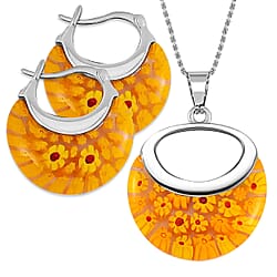 Multi Colour Murano Style Basket Earrings & Pendant in Stainless Steel
