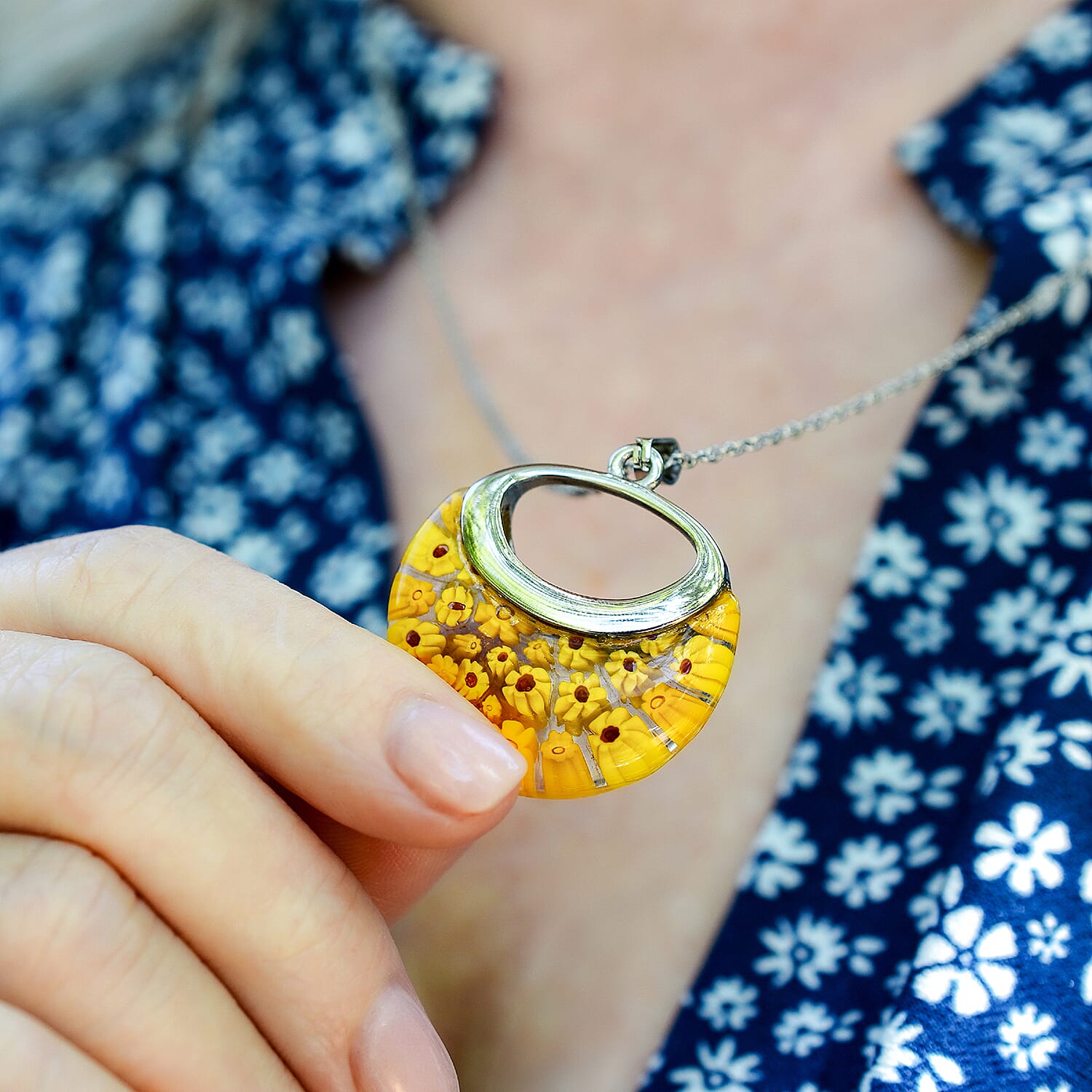 Yellow Colour Murano Style Basket Earrings & Pendant in Stainless Steel