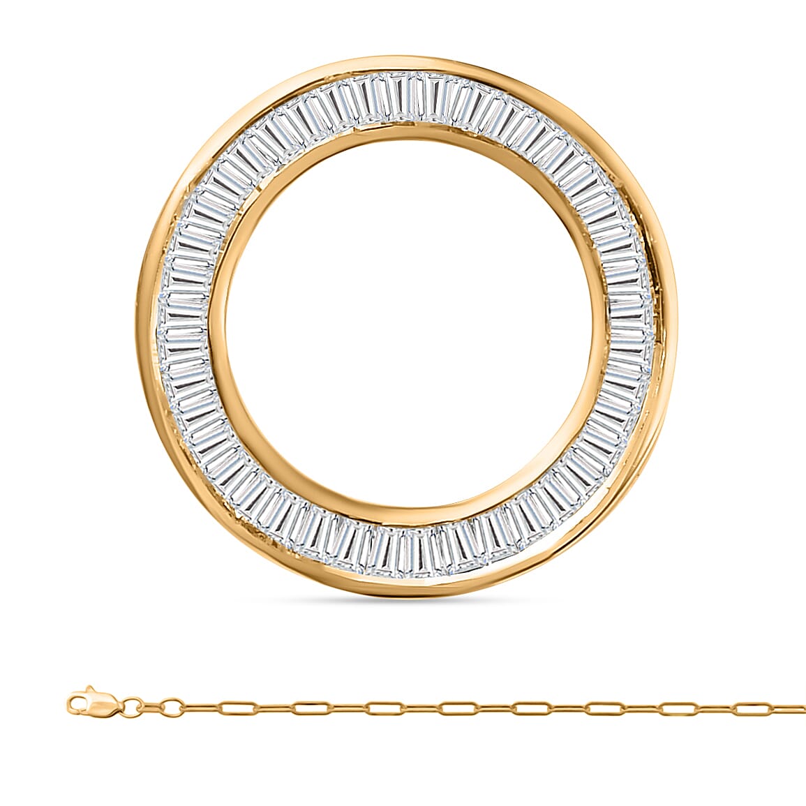 18K Yellow Gold SGL Certified Diamond (I1-I2-GH) Circle Pendant 0.25 Ct With 9K Gold Paperclip Necklace (30 inch)
