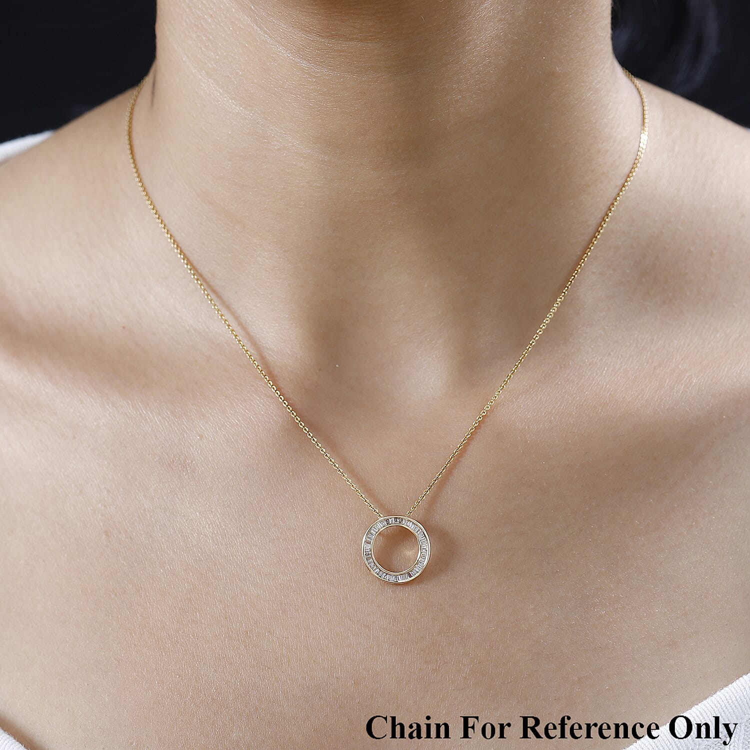 18K Yellow Gold SGL Certified Diamond (I1-I2-GH) Circle Pendant 0.25 Ct With 9K Gold Paperclip Necklace (30 inch)