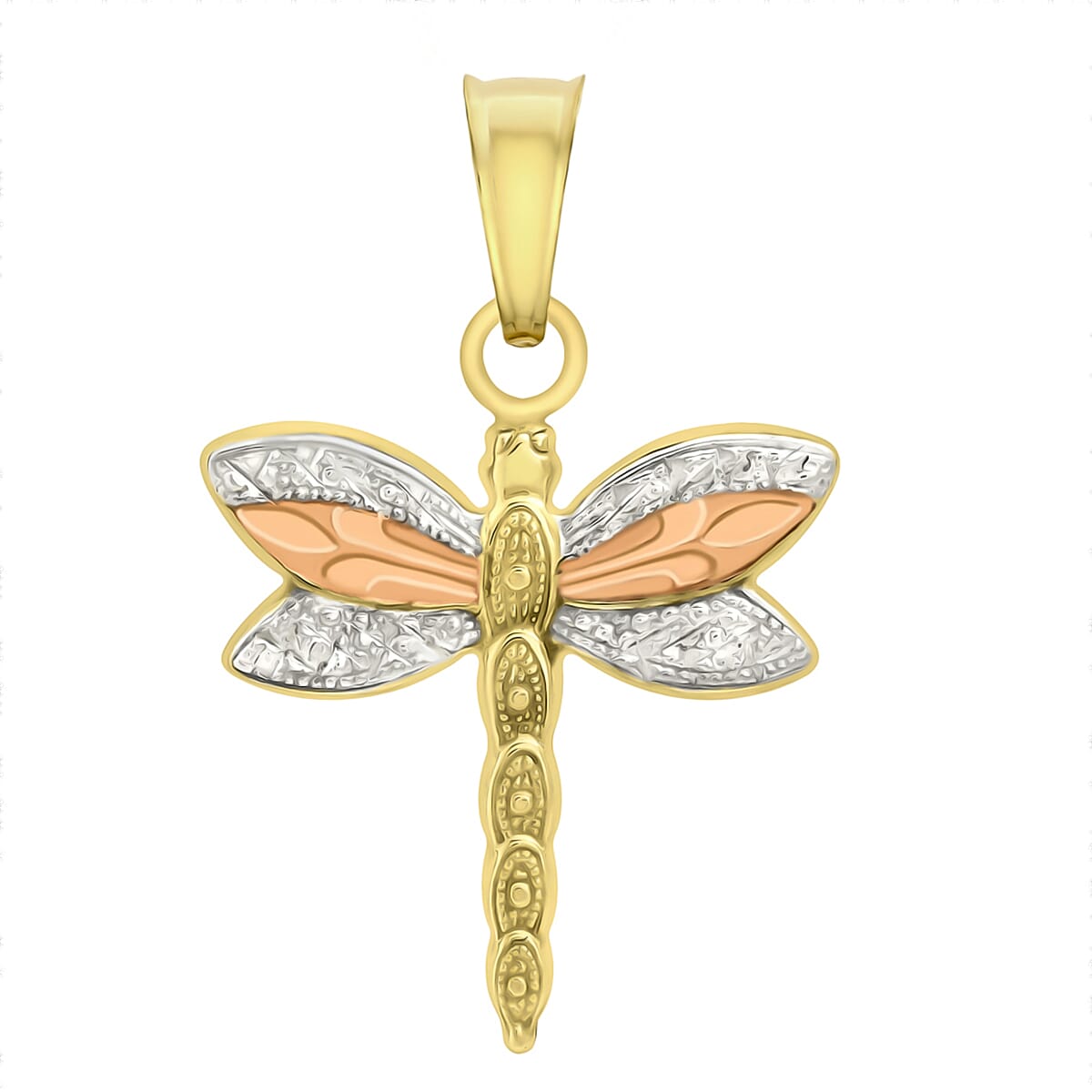 9K Tri Colour Gold Dragonfly Pendant and Earrings