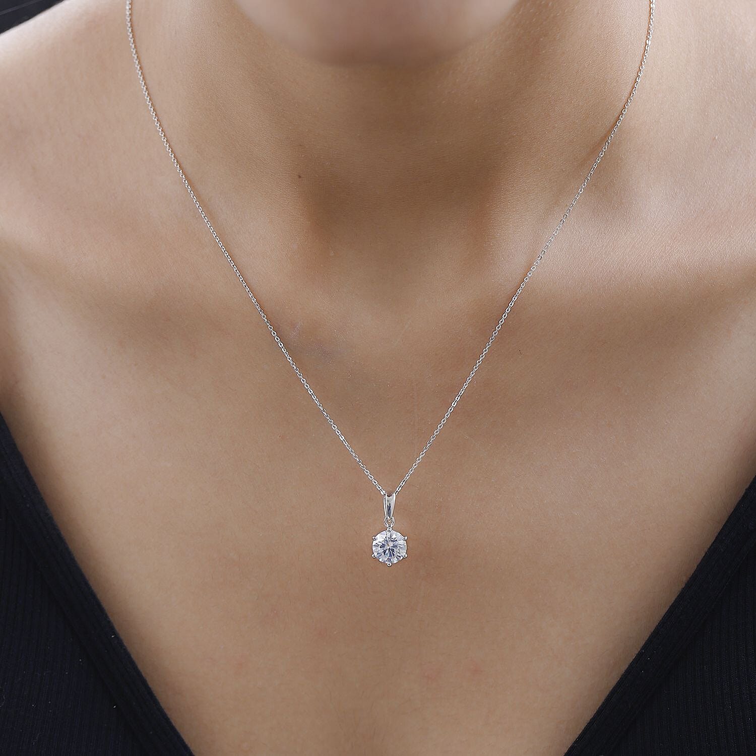 Moissanite Pendant with Chain (Size 20) and Stud Earrings Platinum Overlay Sterling Silver 2.00 ct