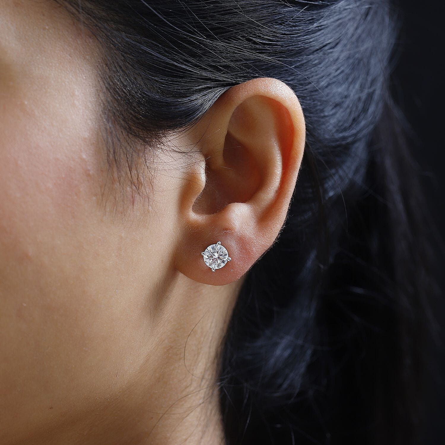 Moissanite Pendant with Chain (Size 20) and Stud Earrings Platinum Overlay Sterling Silver 2.00 ct