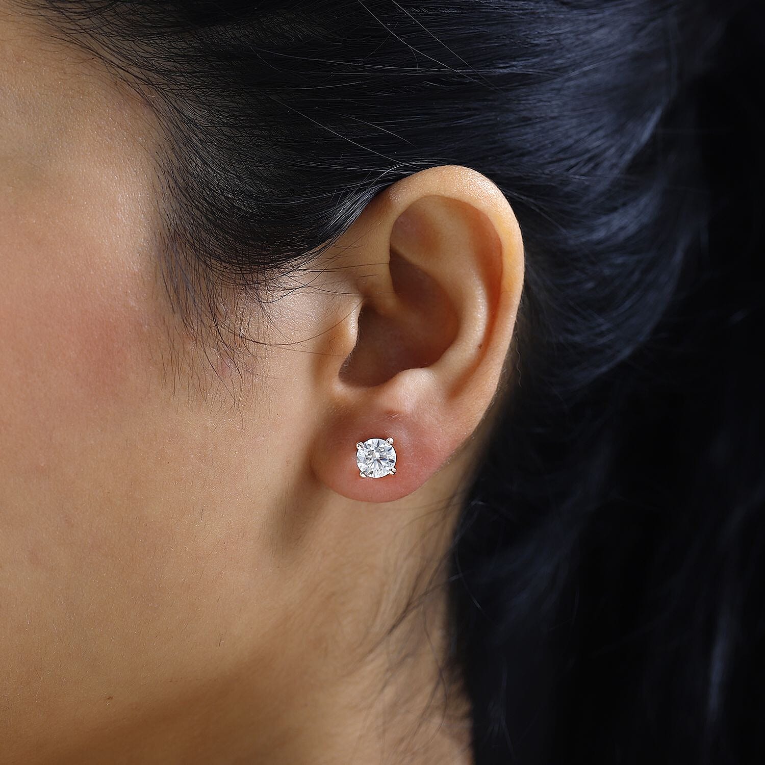 Moissanite Pendant with Chain (Size 20) 1.75 Ct and Solitaire Stud Earrings 2 Ct in 18K Rose Gold Vermeil Sterling Silver