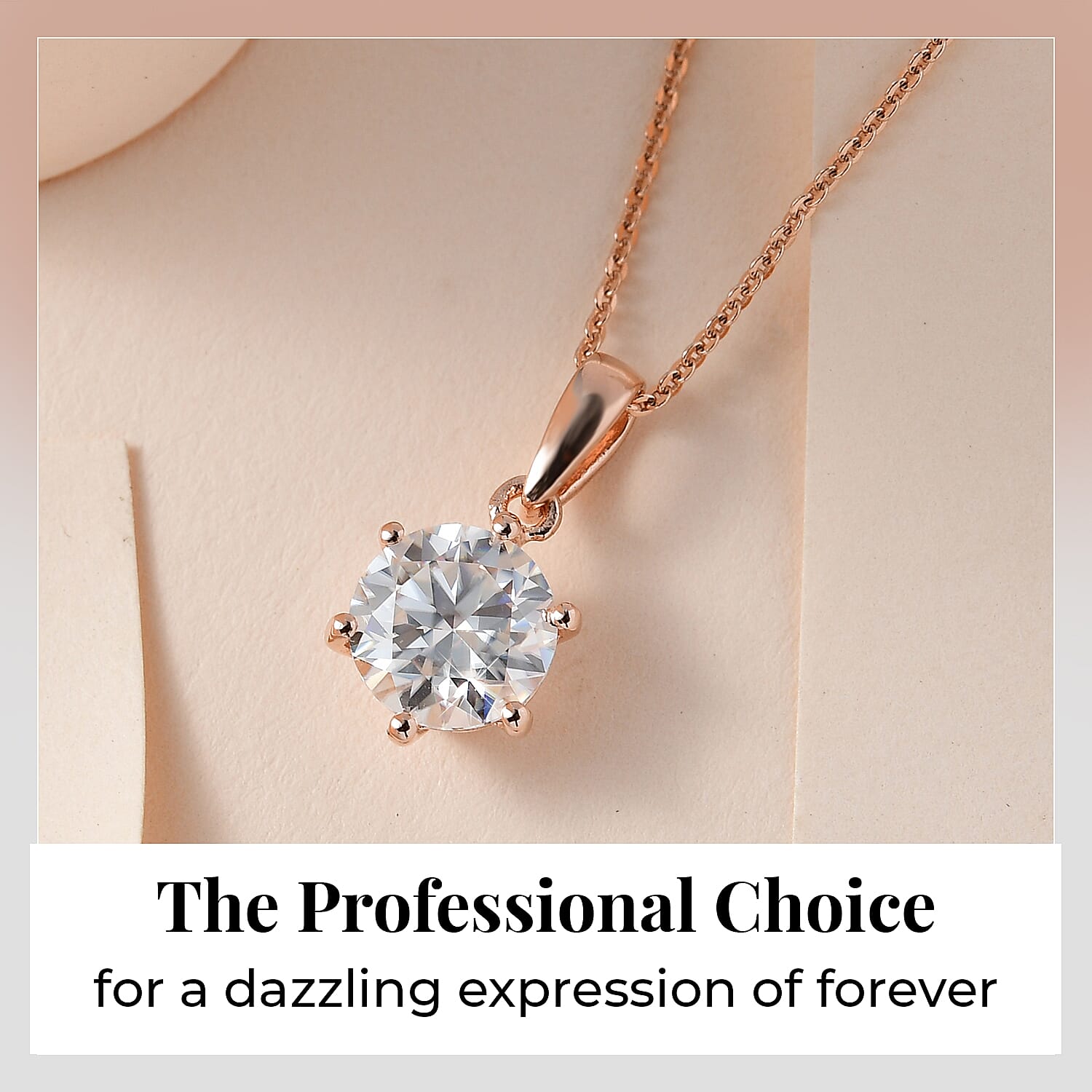 Moissanite Pendant with Chain (Size 20) 1.75 Ct and Solitaire Stud Earrings 2 Ct in 18K Rose Gold Vermeil Sterling Silver