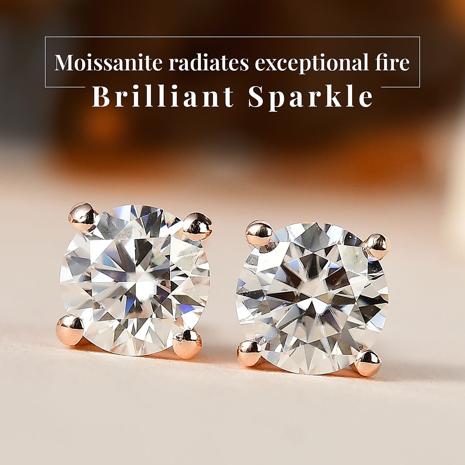 Moissanite Pendant with Chain (Size 20) 1.75 Ct and Solitaire Stud Earrings 2 Ct in 18K Rose Gold Vermeil Sterling Silver