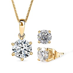 3.7 Ct. Moissanite Chain, Solitaire, Stud vbp in 18K Yellow Gold Vermeil Sterling Silver