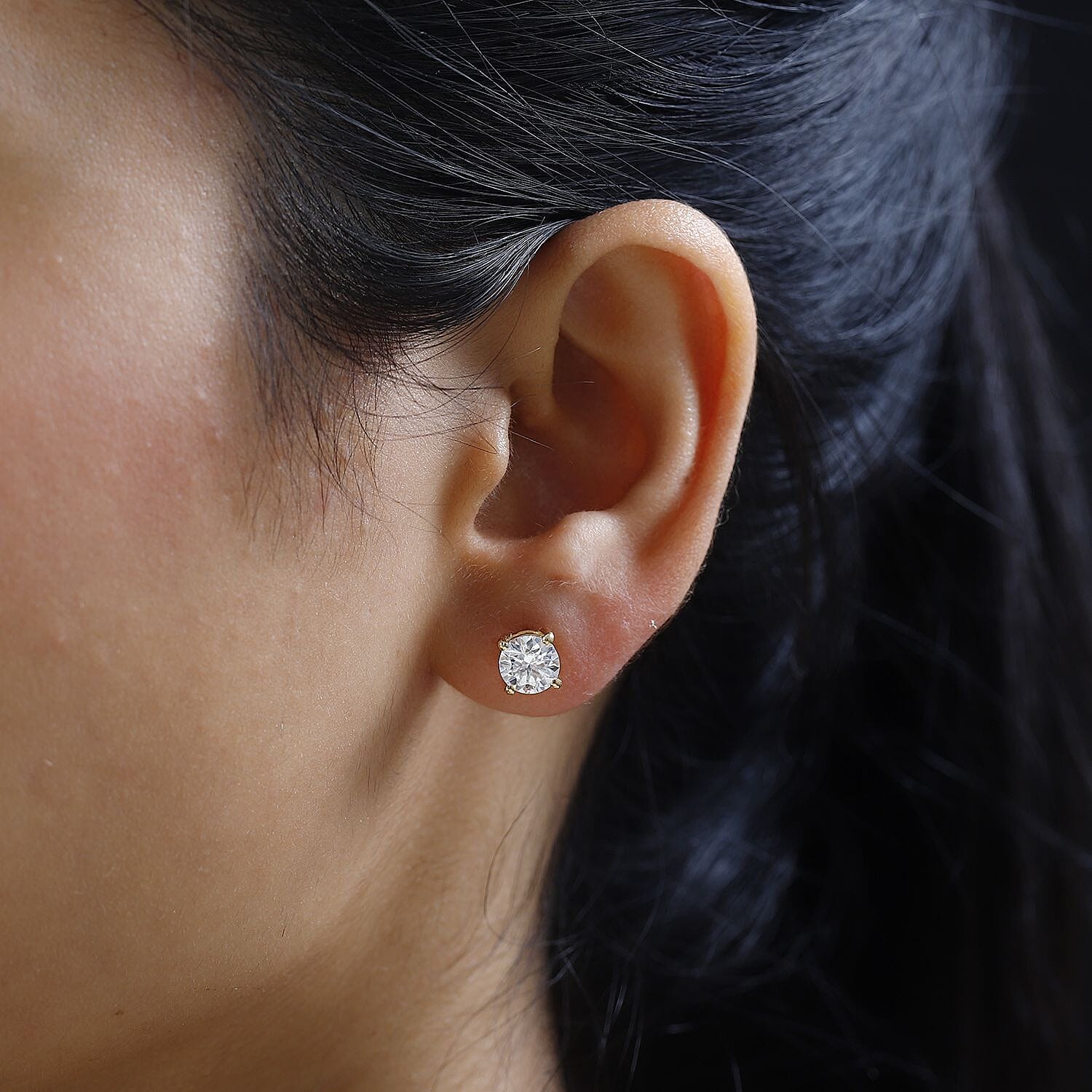 Moissanite Solitaire Pendant with Chain (Size 20) 1.8 Ct and Stud Earrings in 18K Gold Vermeil Sterling Silver 2 Ct