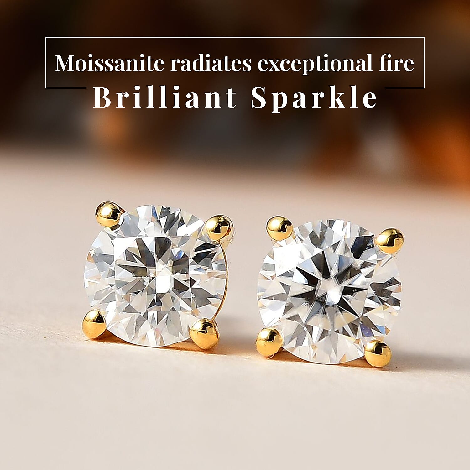 Moissanite Solitaire Pendant with Chain (Size 20) 1.8 Ct and Stud Earrings in 18K Gold Vermeil Sterling Silver 2 Ct