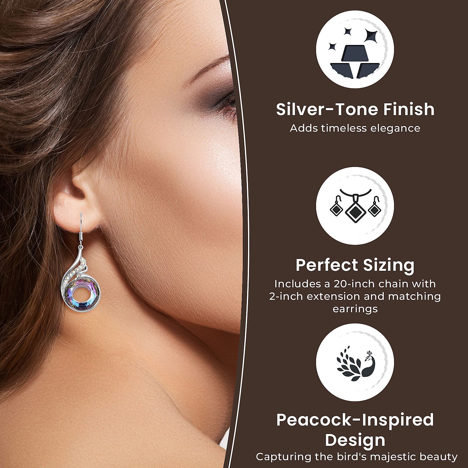 Simulated Mystic Topaz, White and Grey Austrian Crystal Fish Hook Earrings and Pendant with Chain (Size 20-2 Inch Ext.) in Silver Tone