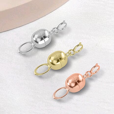 Set of 3 Sterling Silver Magnetic Clasps with Platinum Overlay, Sterling Silver Overlay and Rose Gold Overlay