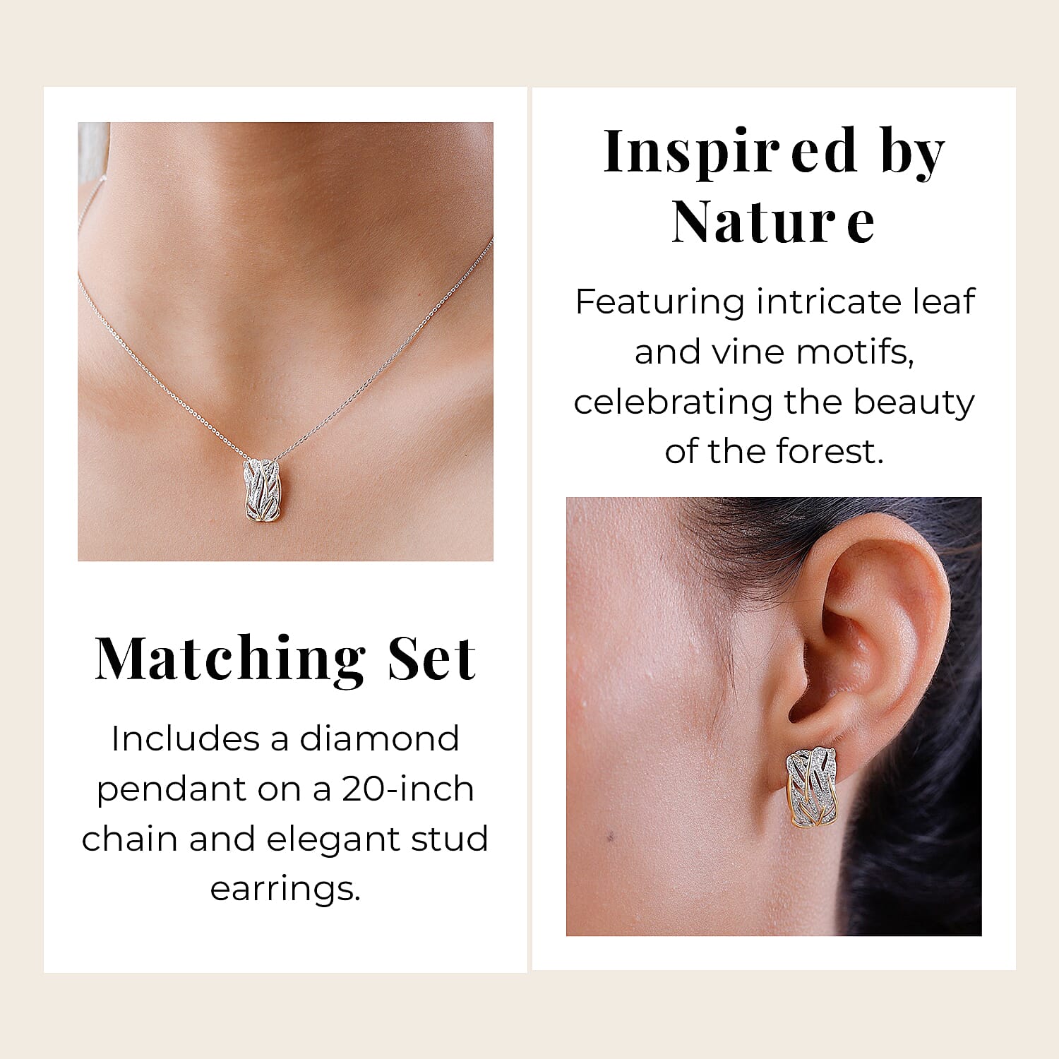 Diamond Pendant with Chain Size 20 Inch in Sterling Silver with Platinum and 18K Vermeil Yellow Gold and Diamond Stud Earrings in Platinum and Gold Plated Silver 0.01 Ct