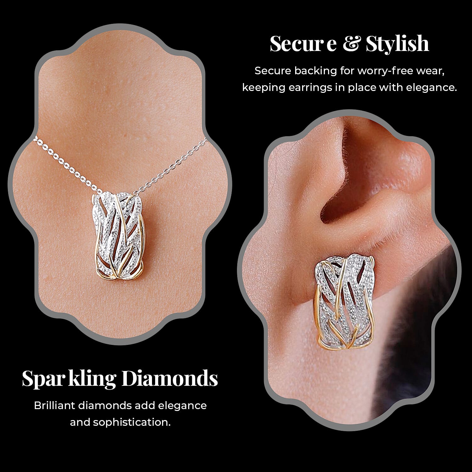 Diamond Pendant with Chain Size 20 Inch in Sterling Silver with Platinum and 18K Vermeil Yellow Gold and Diamond Stud Earrings in Platinum and Gold Plated Silver 0.01 Ct