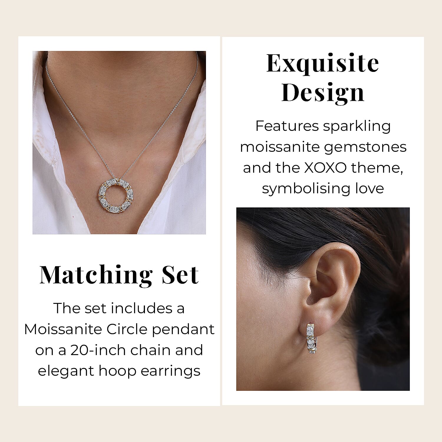 Moissanite Circle Pendant with Chain (Size 20) in 18K Yellow Gold Vermeil & Platinum Plated Sterling Silver 1.47 Ct and Moissanite Hoop Earrings in Two-Tone Plated Sterling Silver 1.25 Ct, Silver Wt 5