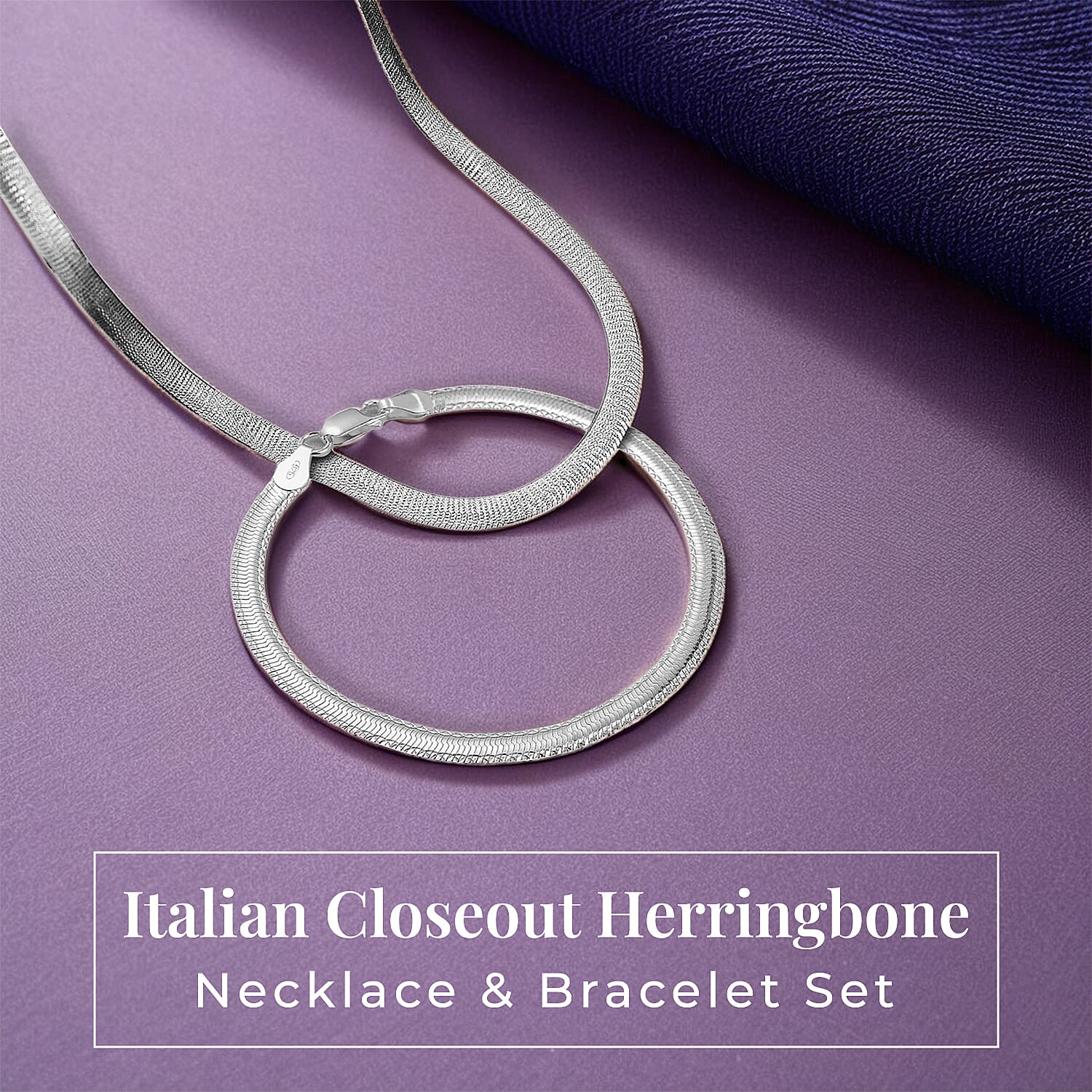 Italian Closeout Platinum Overlay Sterling Silver Herringbone Necklace (Size - 18), Silver Wt. 9.18 Gms and Bracelet (Size - 7.5)