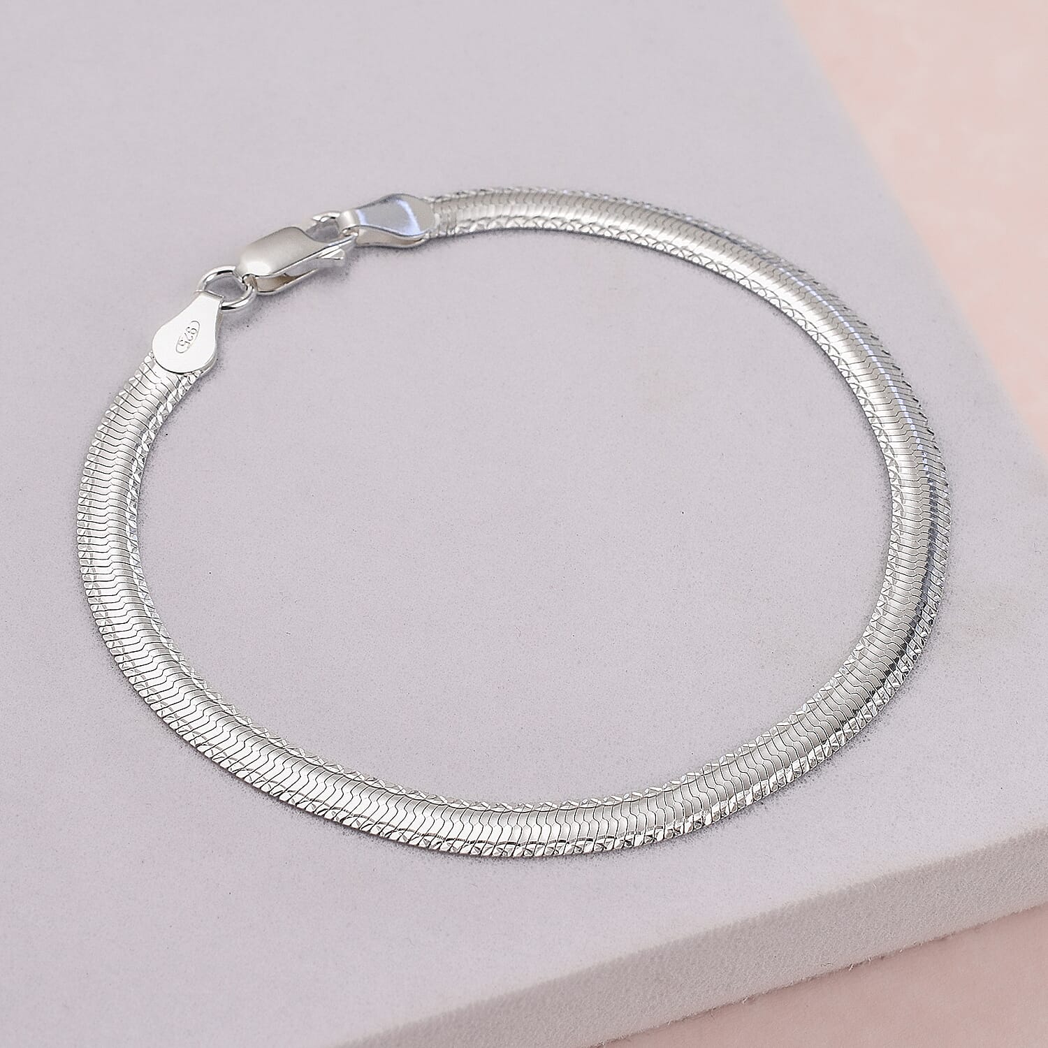 Italian Closeout Platinum Overlay Sterling Silver Herringbone Necklace (Size - 18), Silver Wt. 9.18 Gms and Bracelet (Size - 7.5)