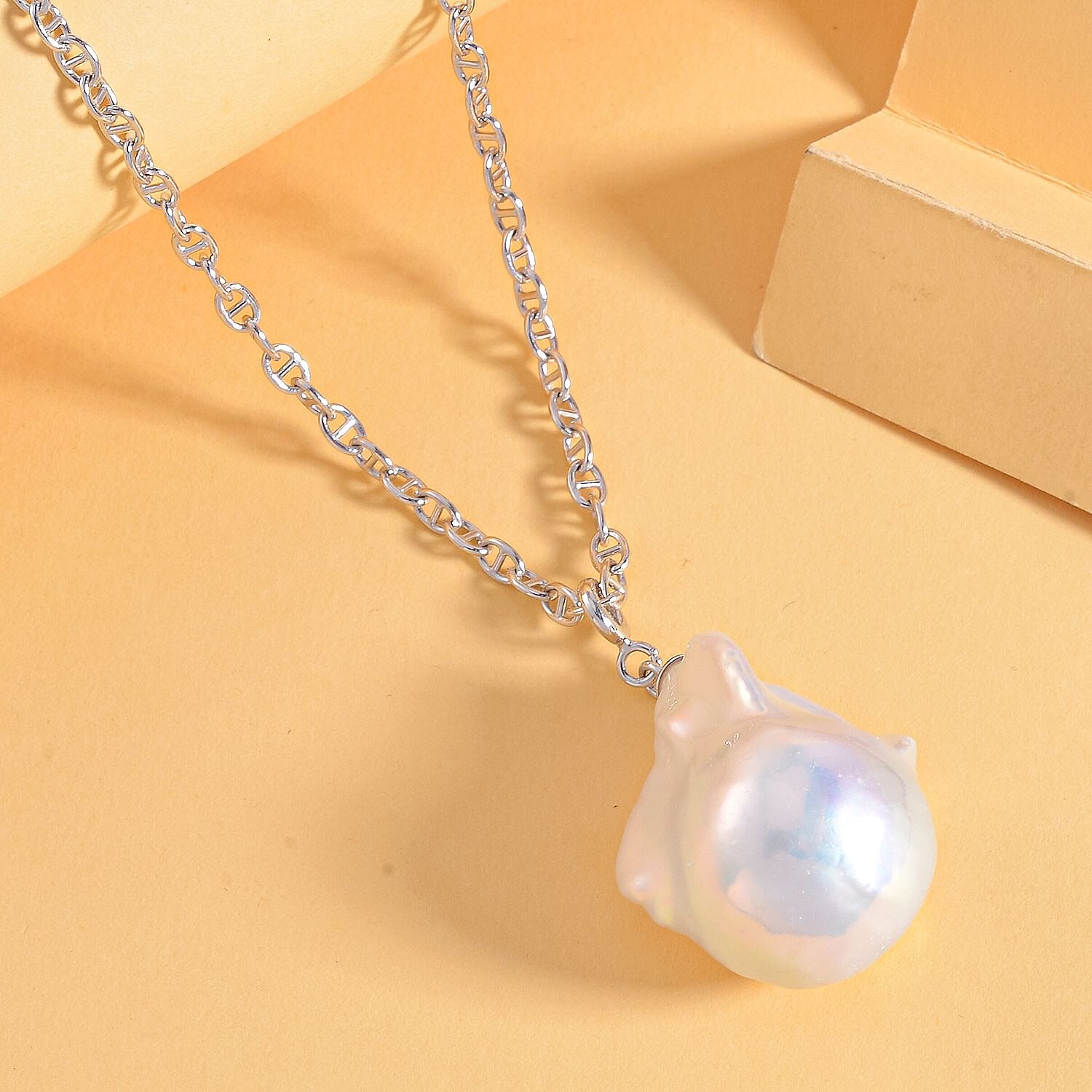 White Baroque Pearl Necklace in Platinum Overlay with Mariner Chain (Size - 20 ) and Limited Edition- AAA Baroque Pearl Bracelet (Size - 7) with T-Bar Clasp in Sterling Silver.