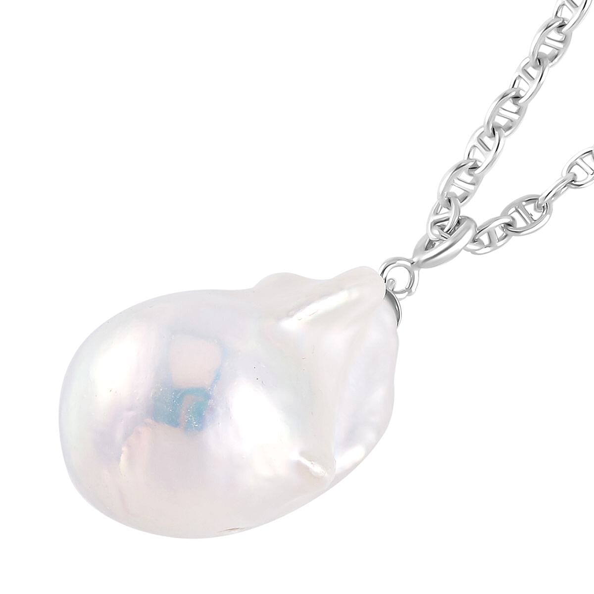 White Baroque Pearl Necklace in Platinum Overlay with Mariner Chain (Size - 20 ) and Limited Edition- AAA Baroque Pearl Bracelet (Size - 7) with T-Bar Clasp in Sterling Silver.