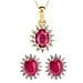 Set of African Ruby (FF) and Natural Zircon Halo Stud Earrings and Pendant with Chain (Size - 20) in Platinum Overlay Sterling Silver