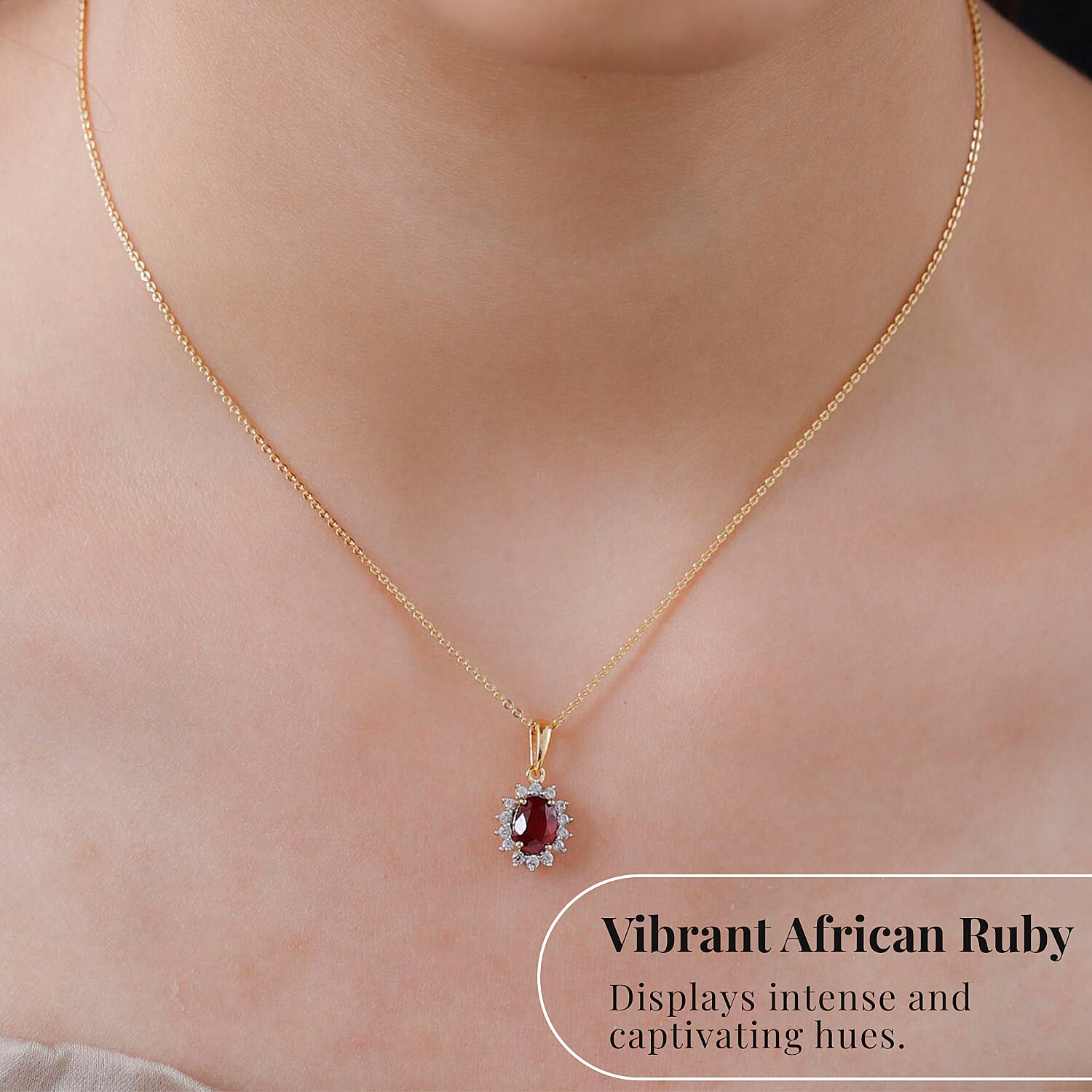 African Ruby (FF) and Natural Cambodian Zircon Pendant with Chain (Size - 20) 1.610 Ct. and Earrings 3.28 Ct. in 18K Vermeil Yellow Gold Plated Sterling Silver