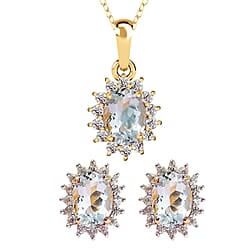 Red Garnet January Birthstone and Natural Zircon Pendant with Chain (Size - 20) and  Halo Stud Earrings in 18K Vermeil Yellow Gold Plated Sterling Silver