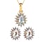 Aquamarine and Natural Zircon Halo Pendant with Chain (size 20) 1.12 Ct. and Earrings 1.60 Ct. in 18K Vermeil Yellow Gold Plated Sterling Silver