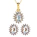 Aquamarine and Natural Zircon Halo Pendant with Chain (size 20) 1.12 Ct. and Earrings 1.60 Ct. in 18K Vermeil Yellow Gold Plated Sterling Silver