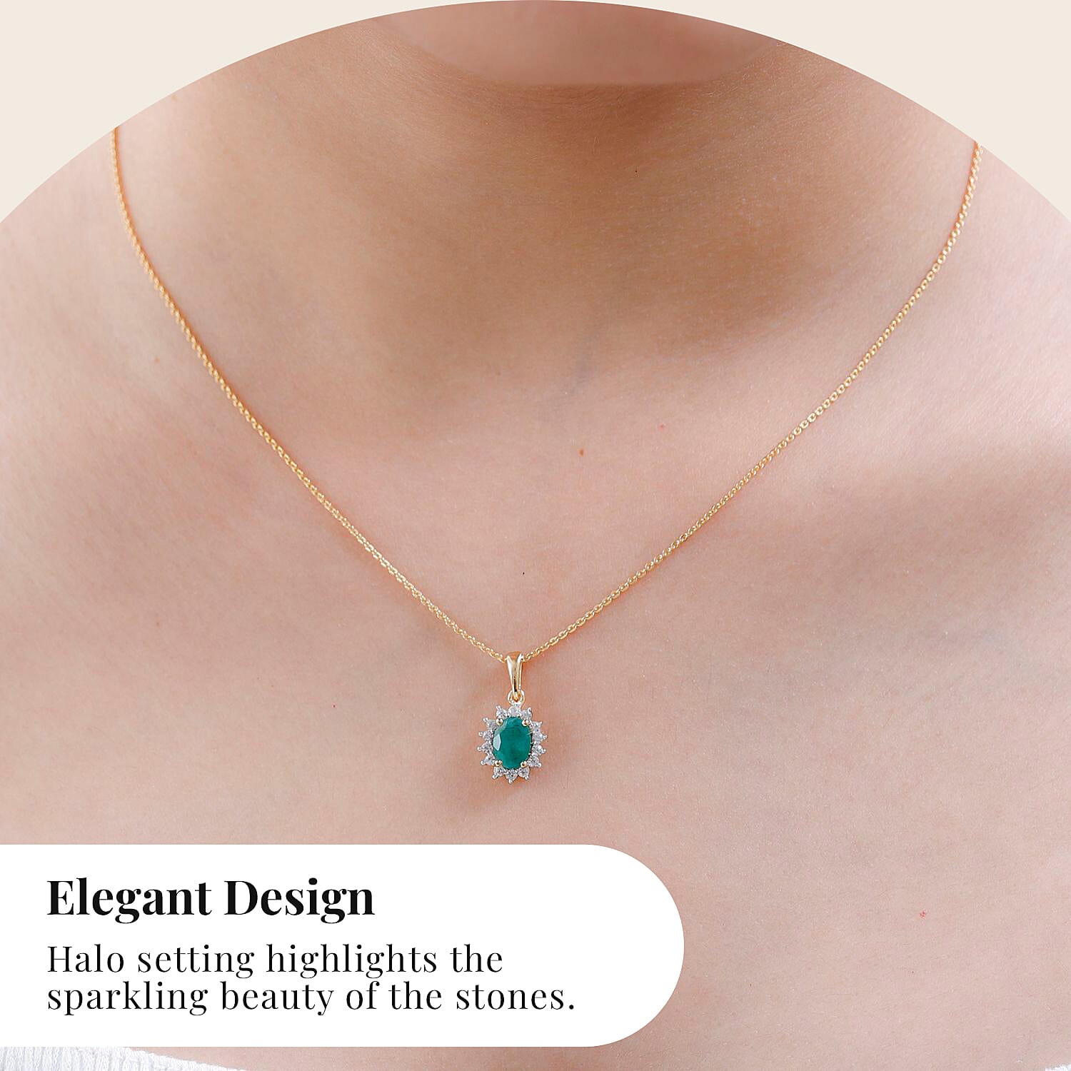 Emerald and Natural Zircon Halo Pendant with Chain (Size 20) 1.03 Ct and Earrings 2.44 Ct in 18K Yellow Gold Vermeil Plated Sterling Silver
