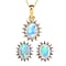 Rainbow Moonstone and Natural Zircon Halo Pendant with Chain (Size - 20) and Earrings 2.40 Ct. in 18K Vermeil Yellow Gold Plated Sterling Silver