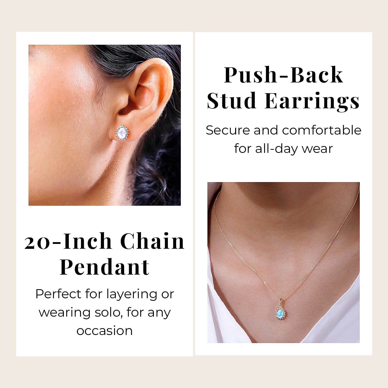 Rainbow Moonstone and Natural Zircon Halo Pendant with Chain (Size - 20) and Earrings 2.40 Ct. in 18K Vermeil Yellow Gold Plated Sterling Silver