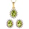 Emerald and Natural Zircon Halo Pendant with Chain (Size 20) 1.03 Ct and Earrings 2.44 Ct in 18K Yellow Gold Vermeil Plated Sterling Silver