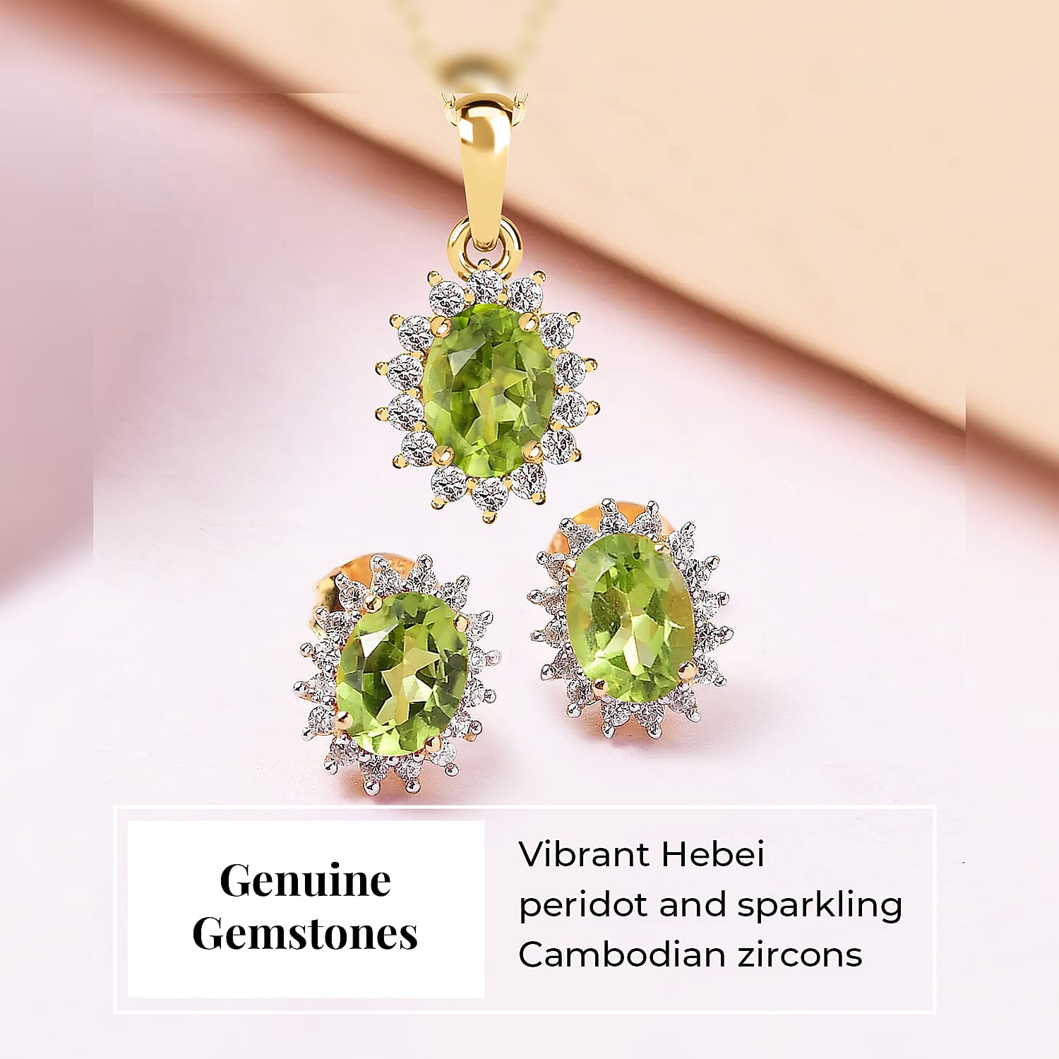 Hebei Peridot and Natural Cambodian Zircon Pendant with Chain(Size-20 inch with Lobster Clasp) 1.20 Ct. and Earrings 2.01 Ct. in 18K Vermeil Yellow Gold Plated Sterling Silver