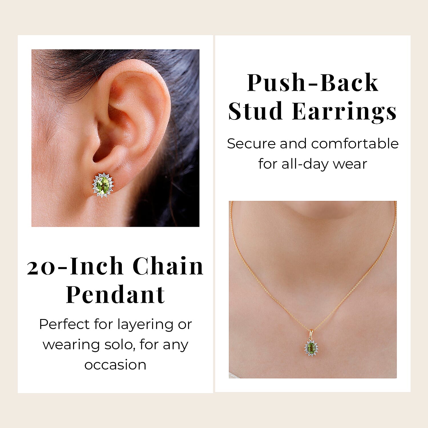 Hebei Peridot and Natural Cambodian Zircon Pendant with Chain(Size-20 inch with Lobster Clasp) 1.20 Ct. and Earrings 2.01 Ct. in 18K Vermeil Yellow Gold Plated Sterling Silver