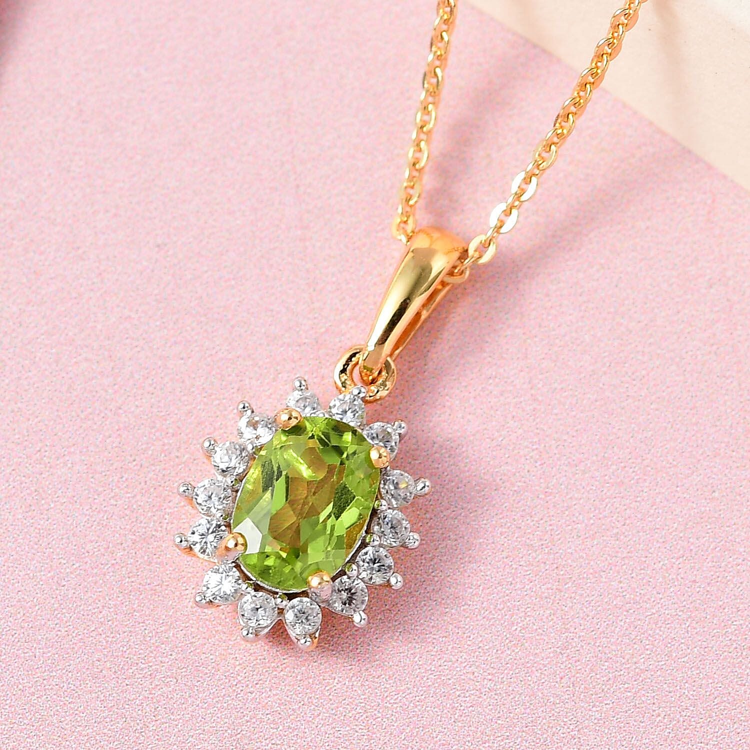 Hebei Peridot and Natural Cambodian Zircon Pendant with Chain(Size-20 inch with Lobster Clasp) 1.20 Ct. and Earrings 2.01 Ct. in 18K Vermeil Yellow Gold Plated Sterling Silver