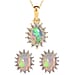 Aquamarine and Natural Zircon Halo Pendant with Chain (size 20) 1.12 Ct. and Earrings 1.60 Ct. in 18K Vermeil Yellow Gold Plated Sterling Silver