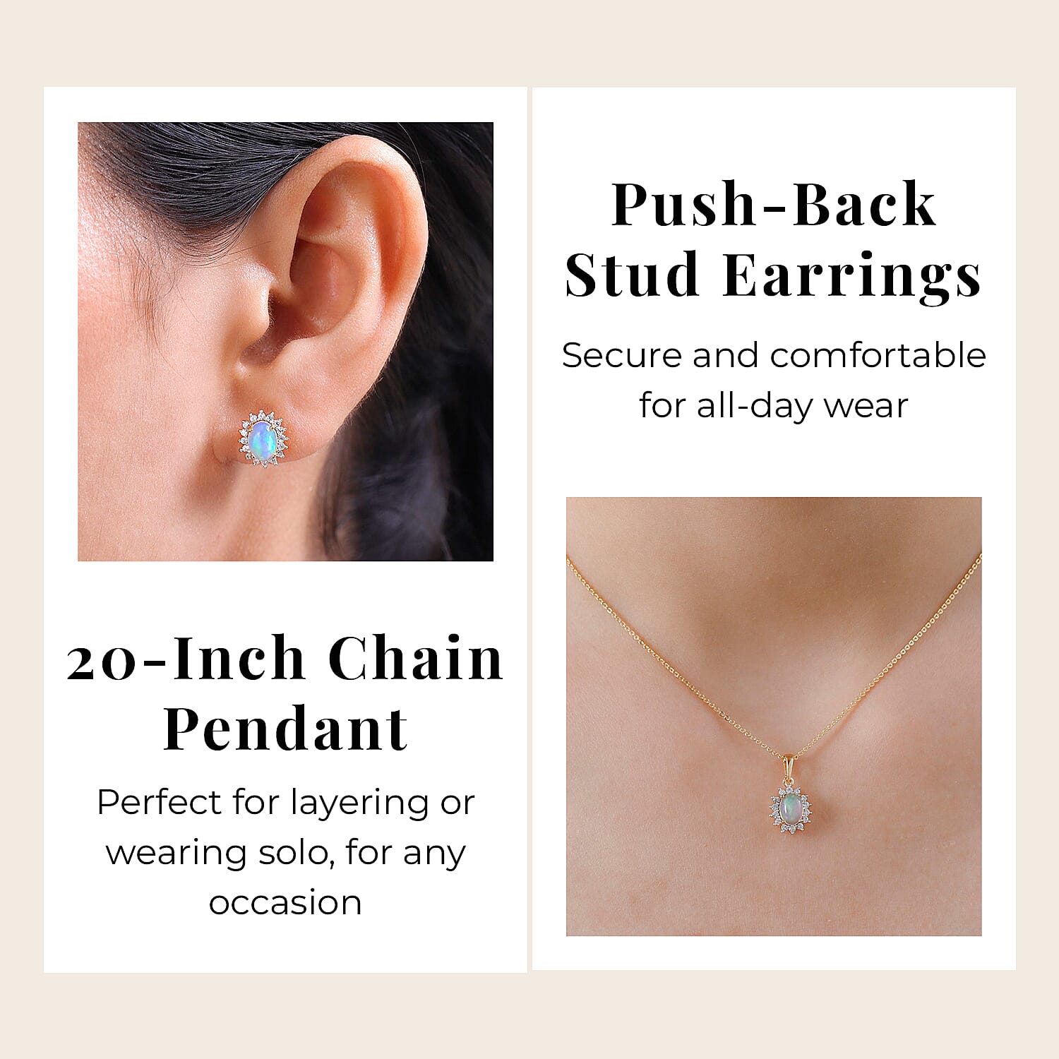 Ethiopian Welo Opal and Natural Zircon Pendant with Chain (Size-20) and Earrings 2.01 Ct in 18K Vermeil Yellow Gold Plated Sterling Silver