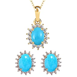 Red Garnet January Birthstone and Natural Zircon Pendant with Chain (Size - 20) and  Halo Stud Earrings in 18K Vermeil Yellow Gold Plated Sterling Silver